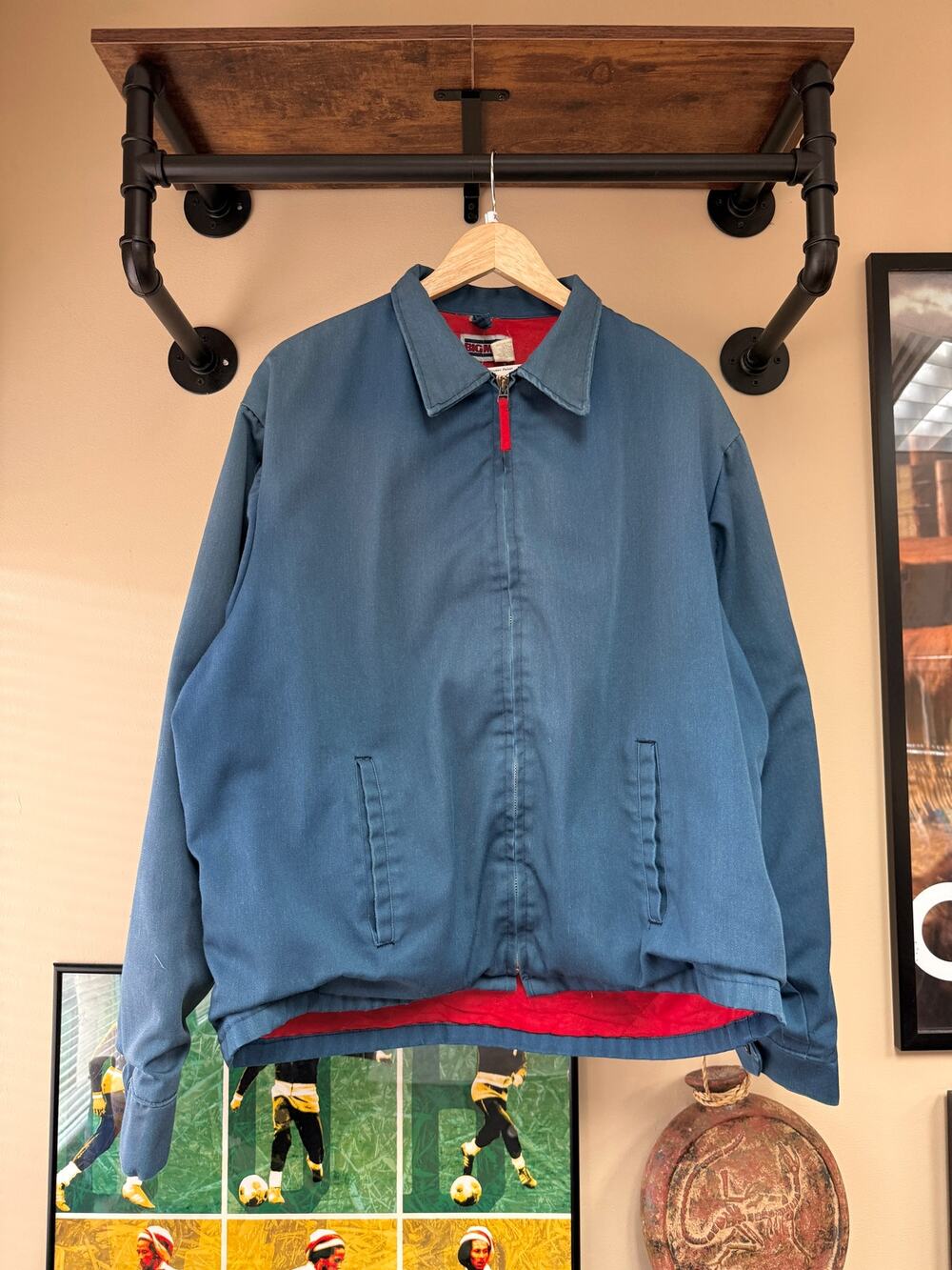80s Big Mac Vintage Workwear Slate Blue Mechanic Fleece Lined Detroit Jacket Key